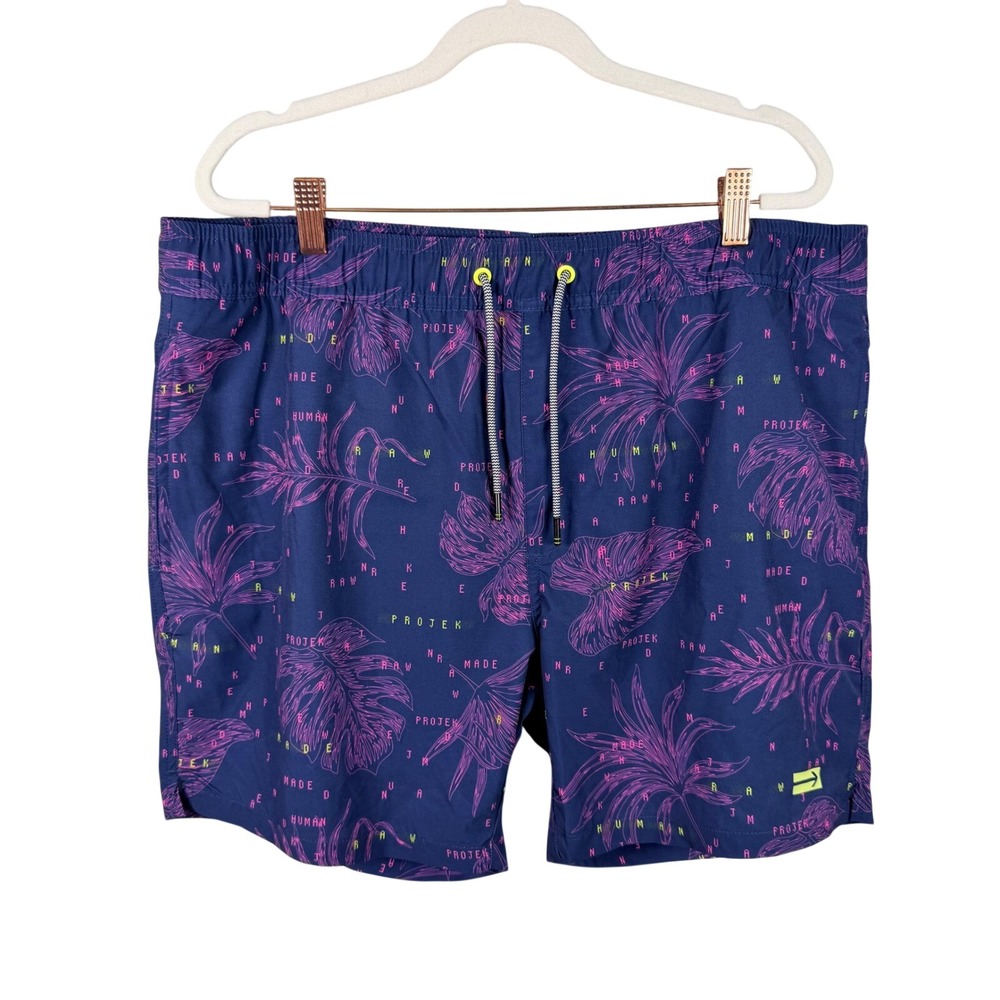 Projek Raw Performance Mens Swim Trunks XL Navy Pink Tropical Leaf Resortwear